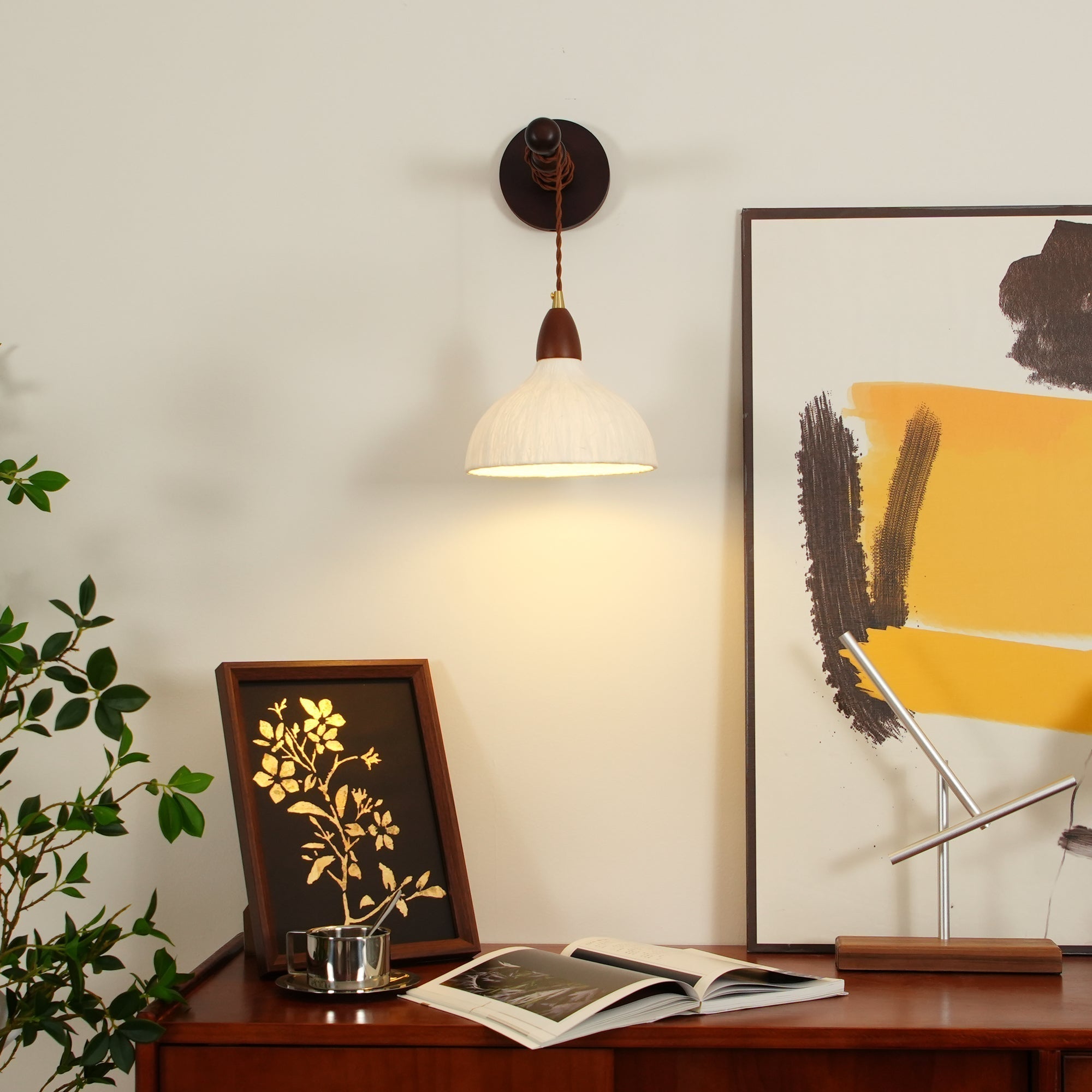 Soren Walnut Wood and Rice Paper Wall Sconce Japanese Minimalist Indoor Light Fixture