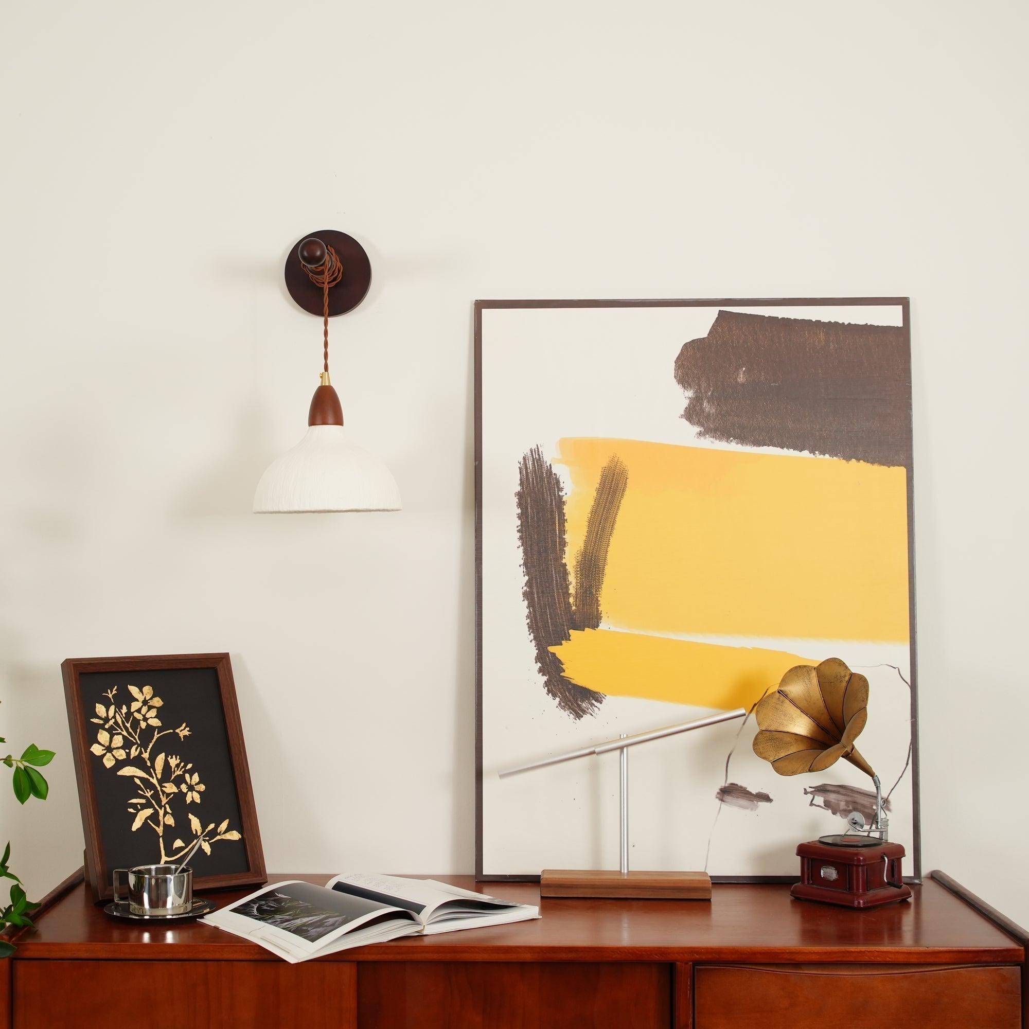 Soren Walnut Wood and Rice Paper Wall Sconce Japanese Minimalist Indoor Light Fixture