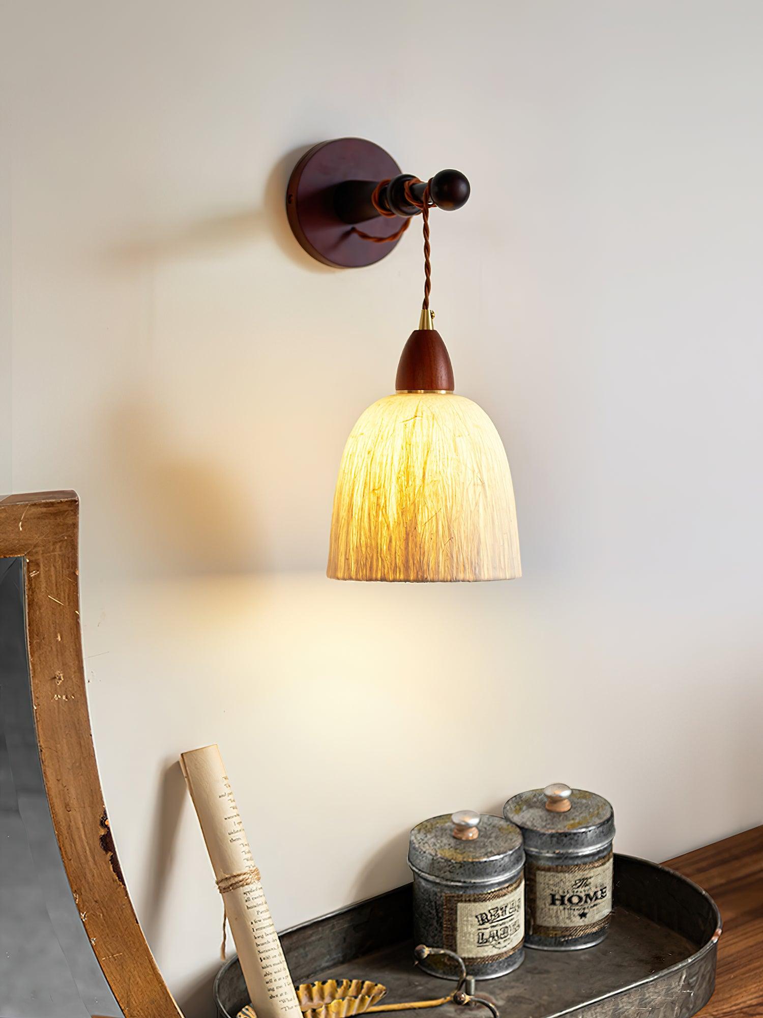 Soren Walnut Wood and Rice Paper Wall Sconce Japanese Minimalist Indoor Light Fixture