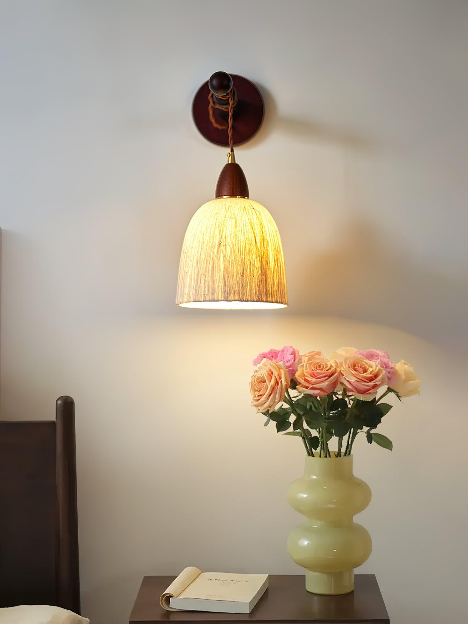 Soren Walnut Wood and Rice Paper Wall Sconce Japanese Minimalist Indoor Light Fixture
