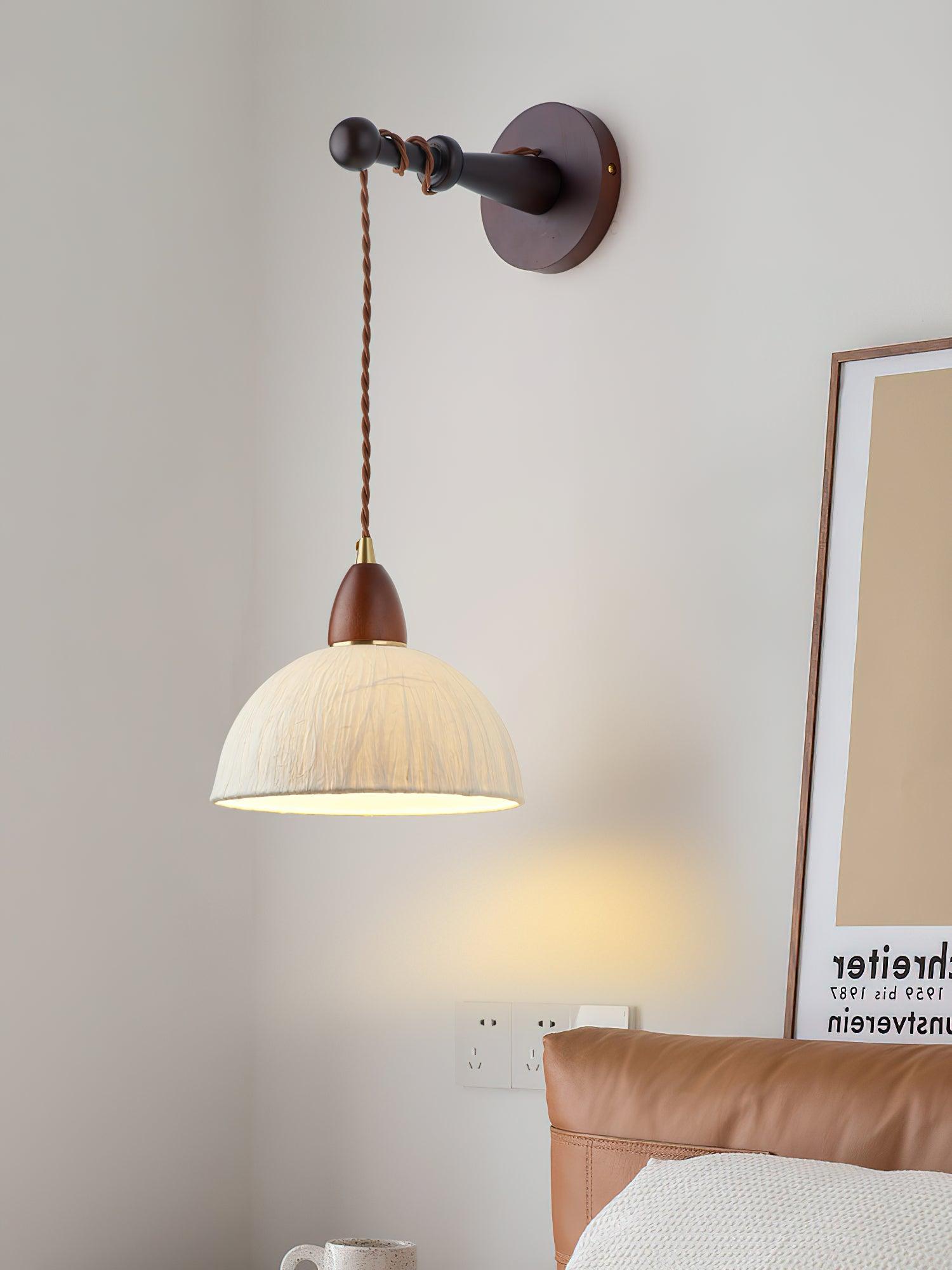 Soren Walnut Wood and Rice Paper Wall Sconce Japanese Minimalist Indoor Light Fixture