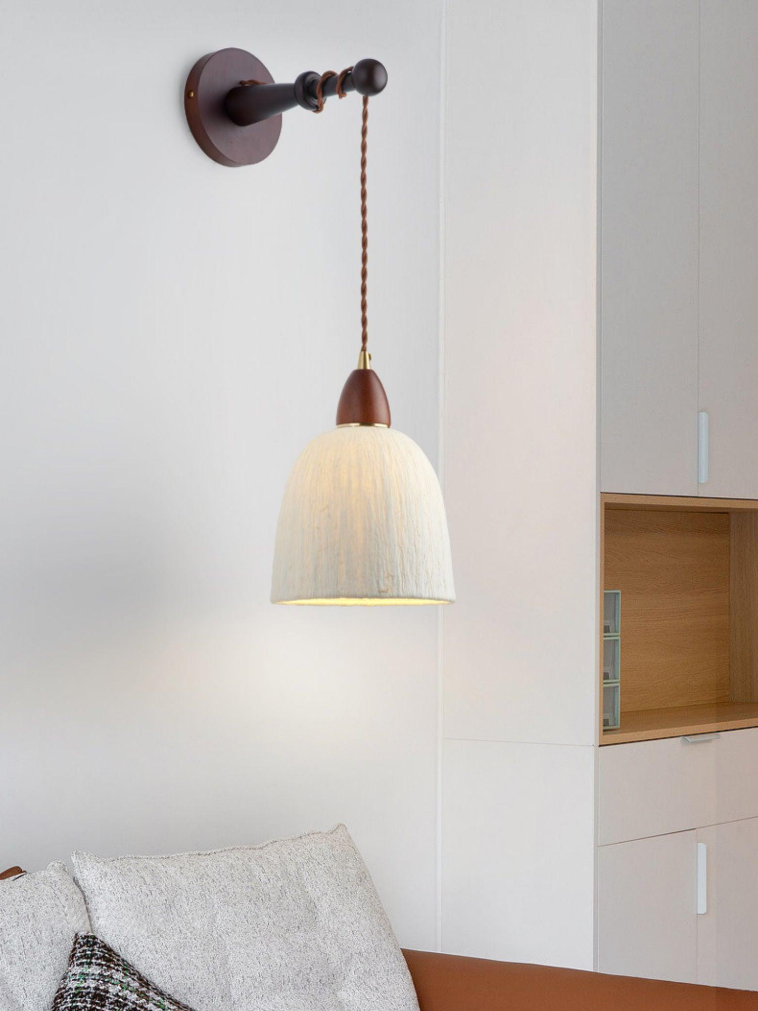 Soren Walnut Wood and Rice Paper Wall Sconce Japanese Minimalist Indoor Light Fixture