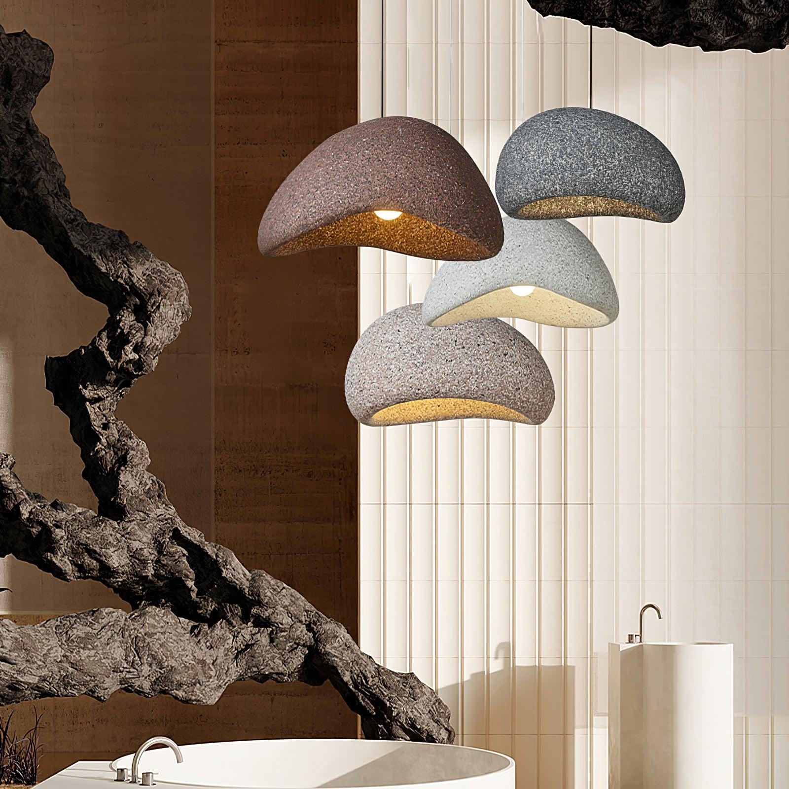Speckled Moon Pendant Light Japanese Style Organic Resin Hanging Lamp for Modern Interiors