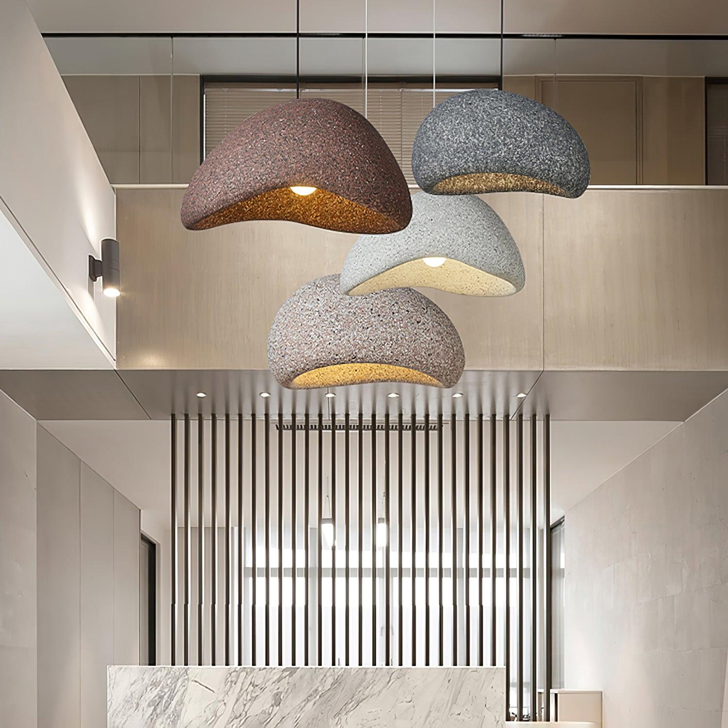 Speckled Moon Pendant Light Japanese Style Organic Resin Hanging Lamp for Modern Interiors