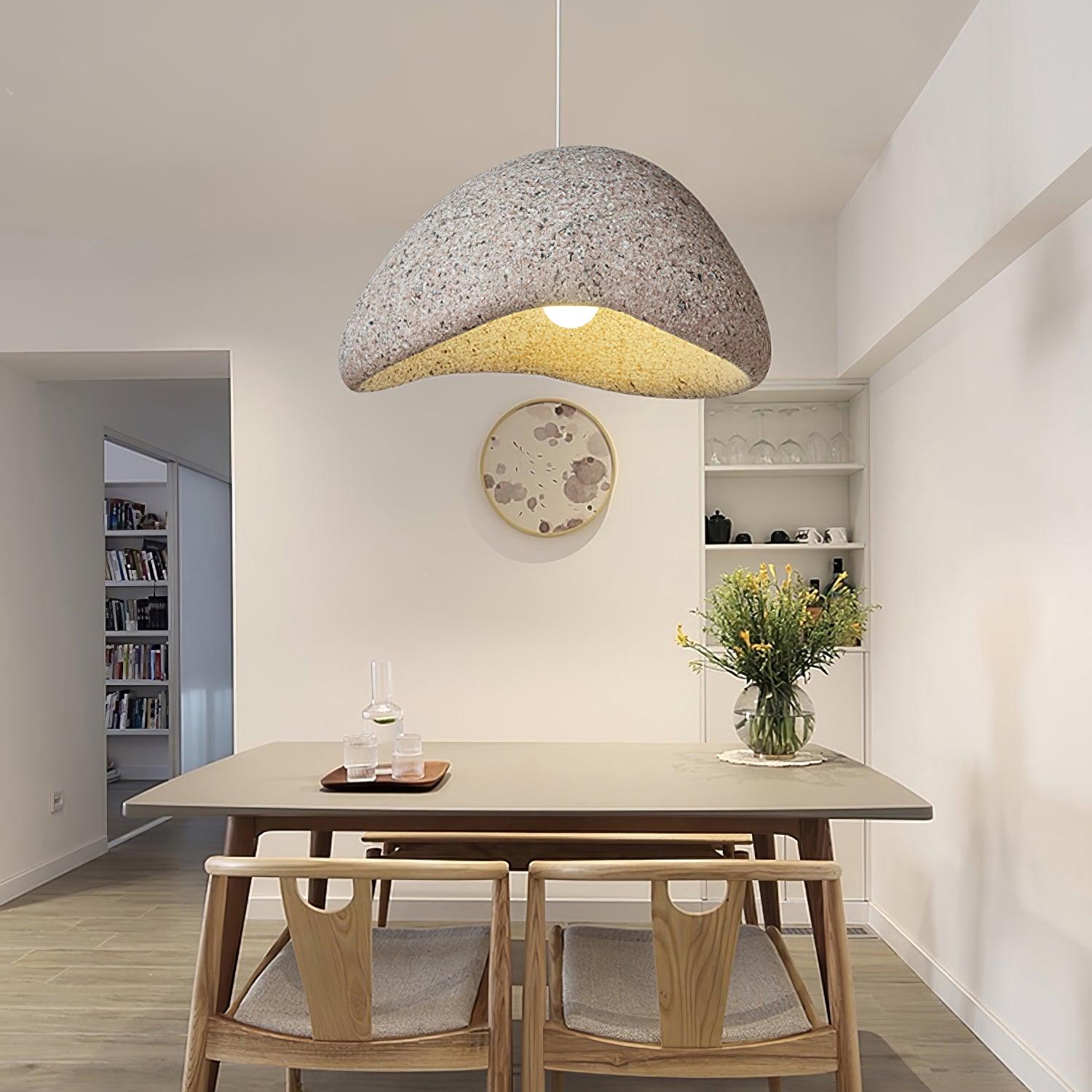 Speckled Moon Pendant Light Japanese Style Organic Resin Hanging Lamp for Modern Interiors