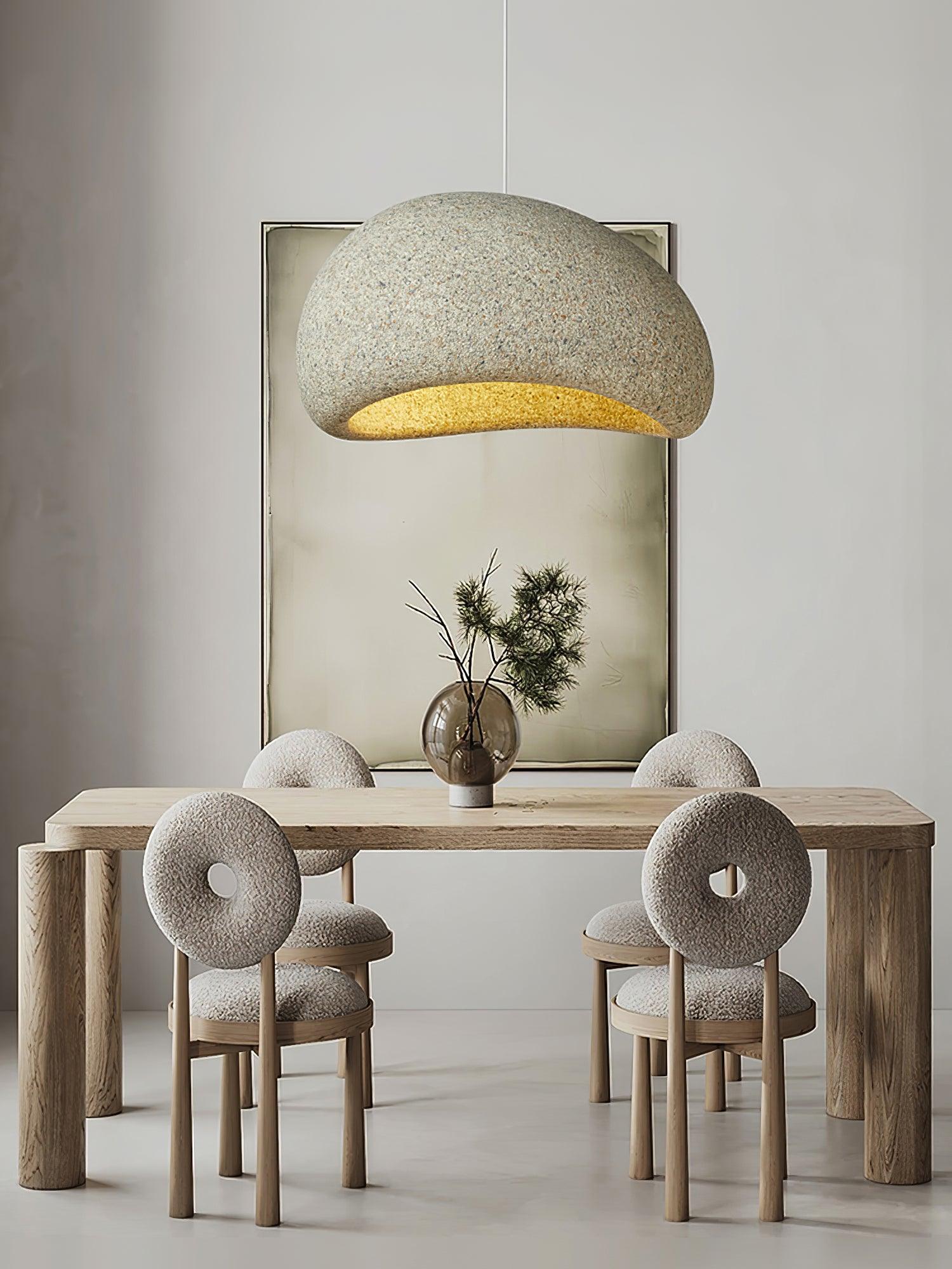 Speckled Moon Pendant Light Japanese Style Organic Resin Hanging Lamp for Modern Interiors