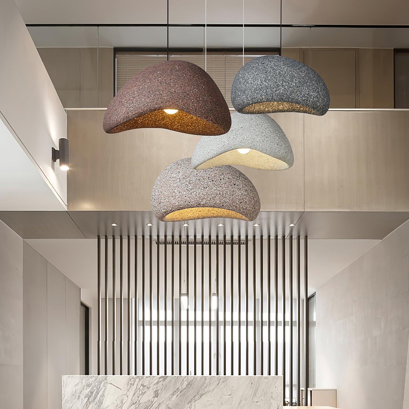 Speckled Moon Pendant Light Japanese Style Organic Resin Hanging Lamp for Modern Interiors