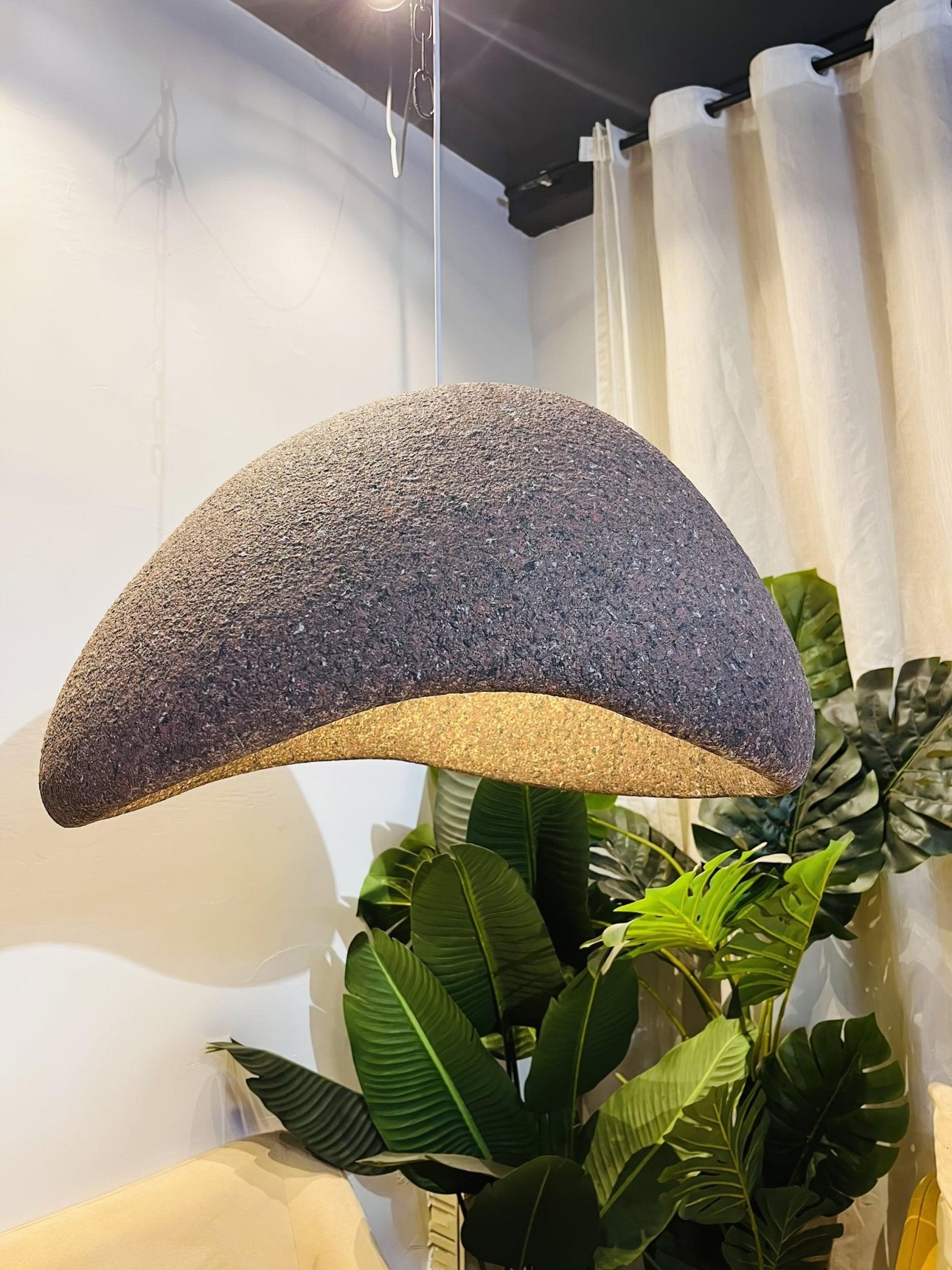 Speckled Moon Pendant Light Japanese Style Organic Resin Hanging Lamp for Modern Interiors