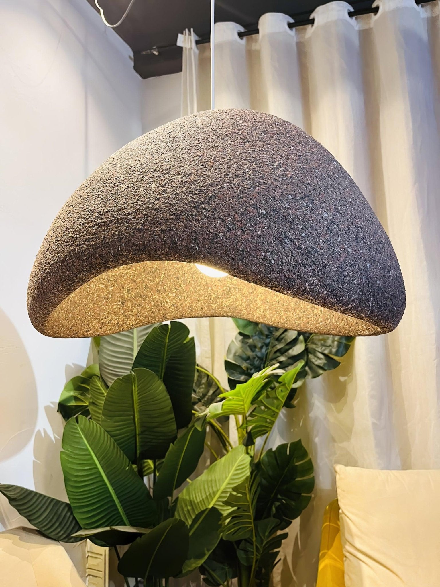 Speckled Moon Pendant Light Japanese Style Organic Resin Hanging Lamp for Modern Interiors