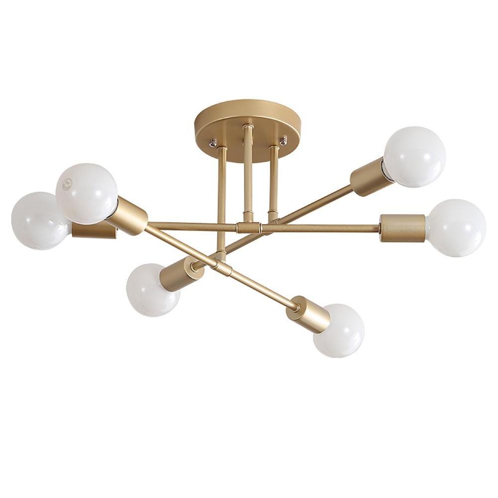 Modern 6 Light Globe Sputnik Semi Flush Mount Ceiling Light Fixture for Living Room Bedroom