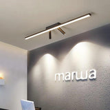 Modern Black Linear Semi Flush Mount LED Ceiling Light with Two Adjustable Spotlights