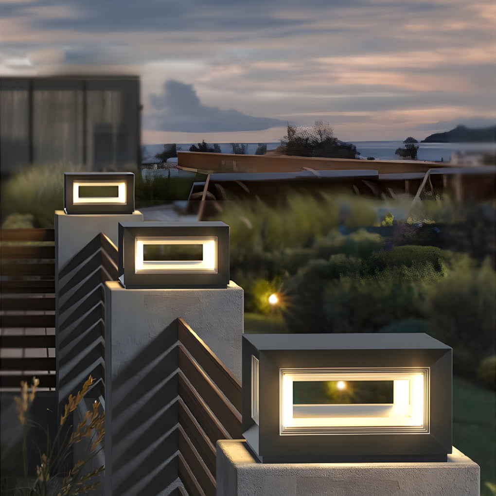 Square Black Outdoor Solar Powered Fence Post Lights Waterproof LED Garden Landscape Lantern