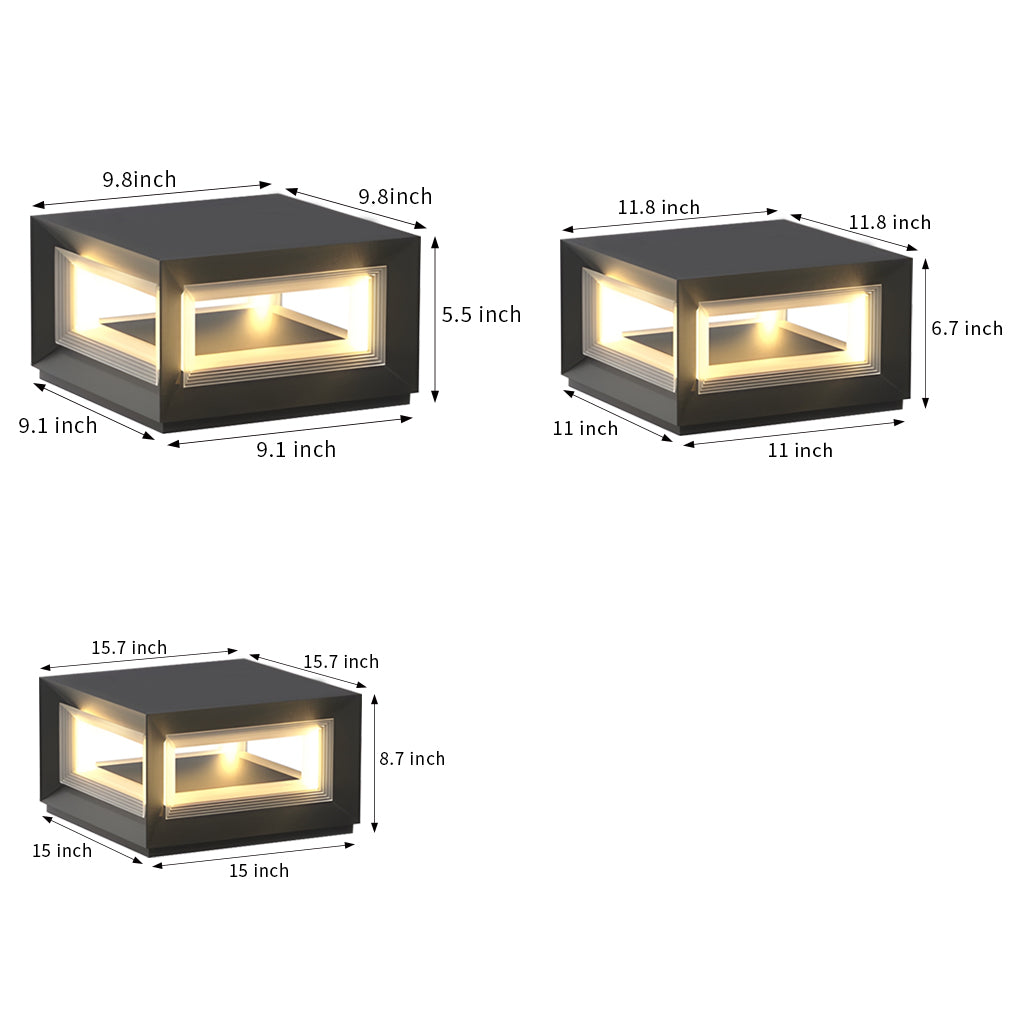 Square Black Outdoor Solar Powered Fence Post Lights Waterproof LED Garden Landscape Lantern