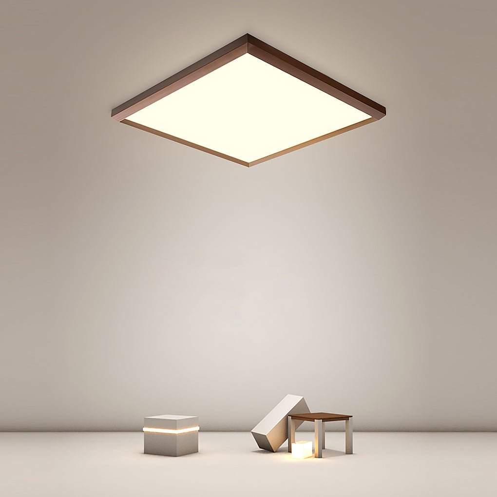 Modern Brown Square Flush Mount LED Ceiling Light Dimmable Geometric Lighting with Remote