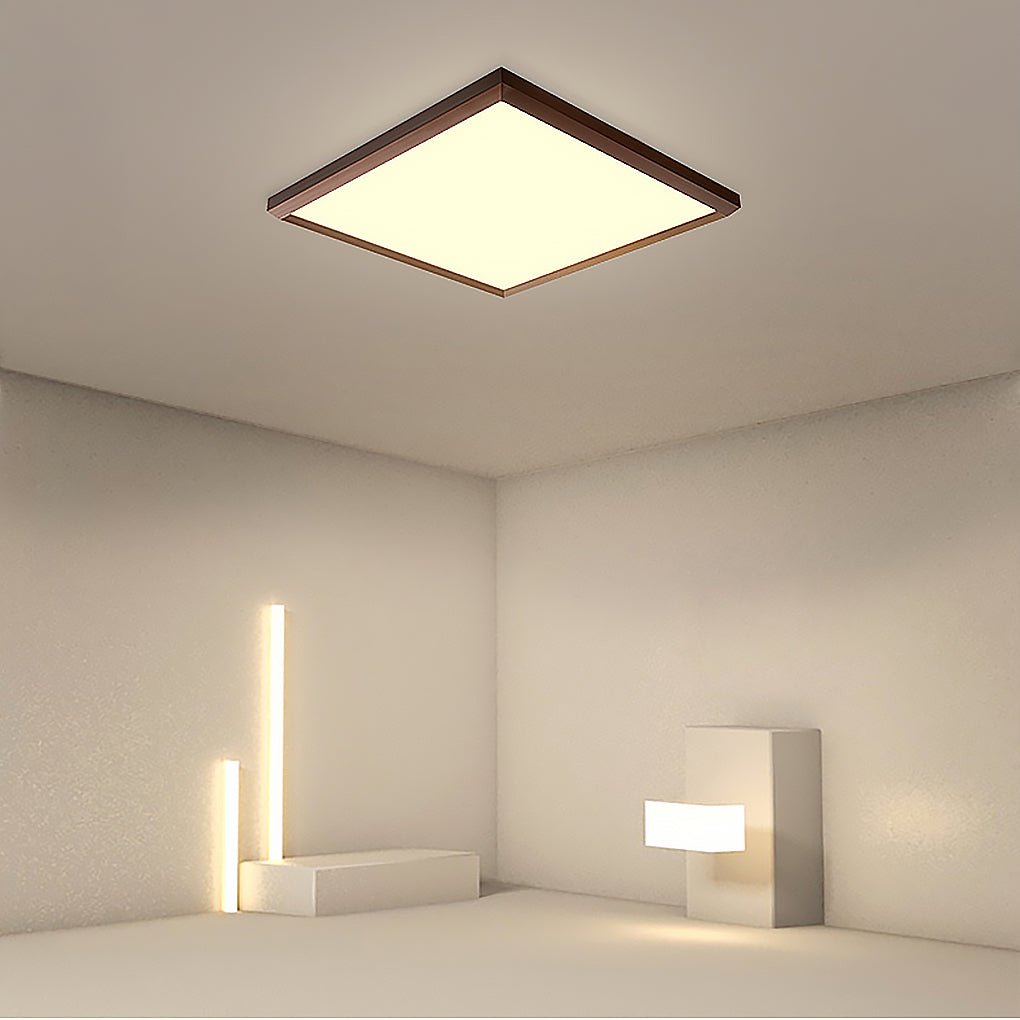 Modern Brown Square Flush Mount LED Ceiling Light Dimmable Geometric Lighting with Remote