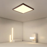 Modern Brown Square Flush Mount LED Ceiling Light Dimmable Geometric Lighting with Remote
