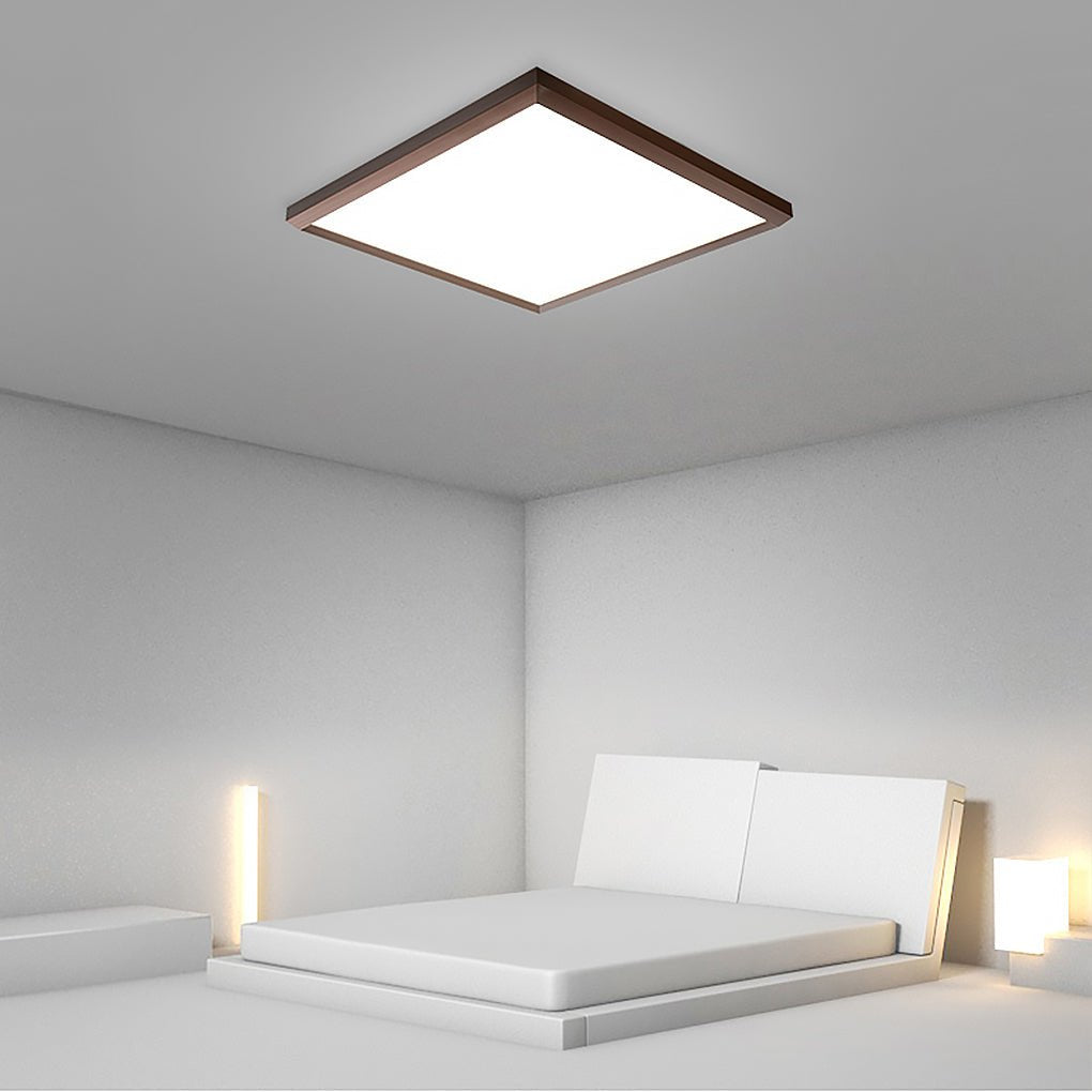 Modern Brown Square Flush Mount LED Ceiling Light Dimmable Geometric Lighting with Remote