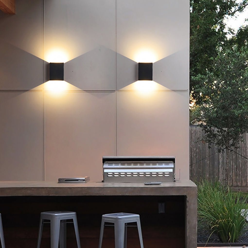 Square Modern Waterproof LED Outdoor Up and Down Wall Sconce Light for Exterior Porch and Garden