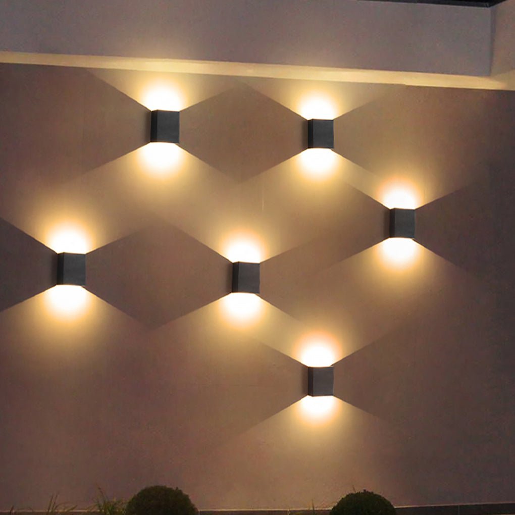 Square Modern Waterproof LED Outdoor Up and Down Wall Sconce Light for Exterior Porch and Garden