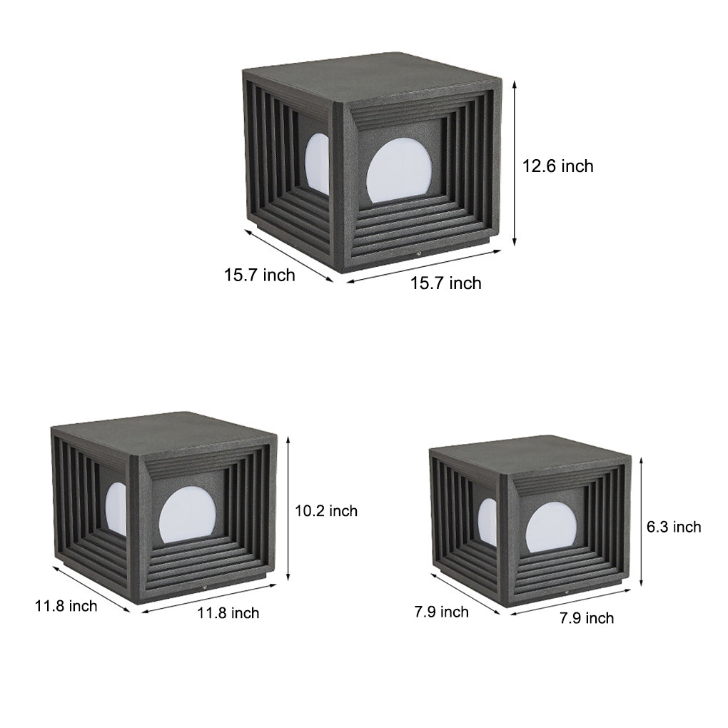 Square Outdoor Solar Column Lights Waterproof Black LED Fence Post Lighting for Garden Villa