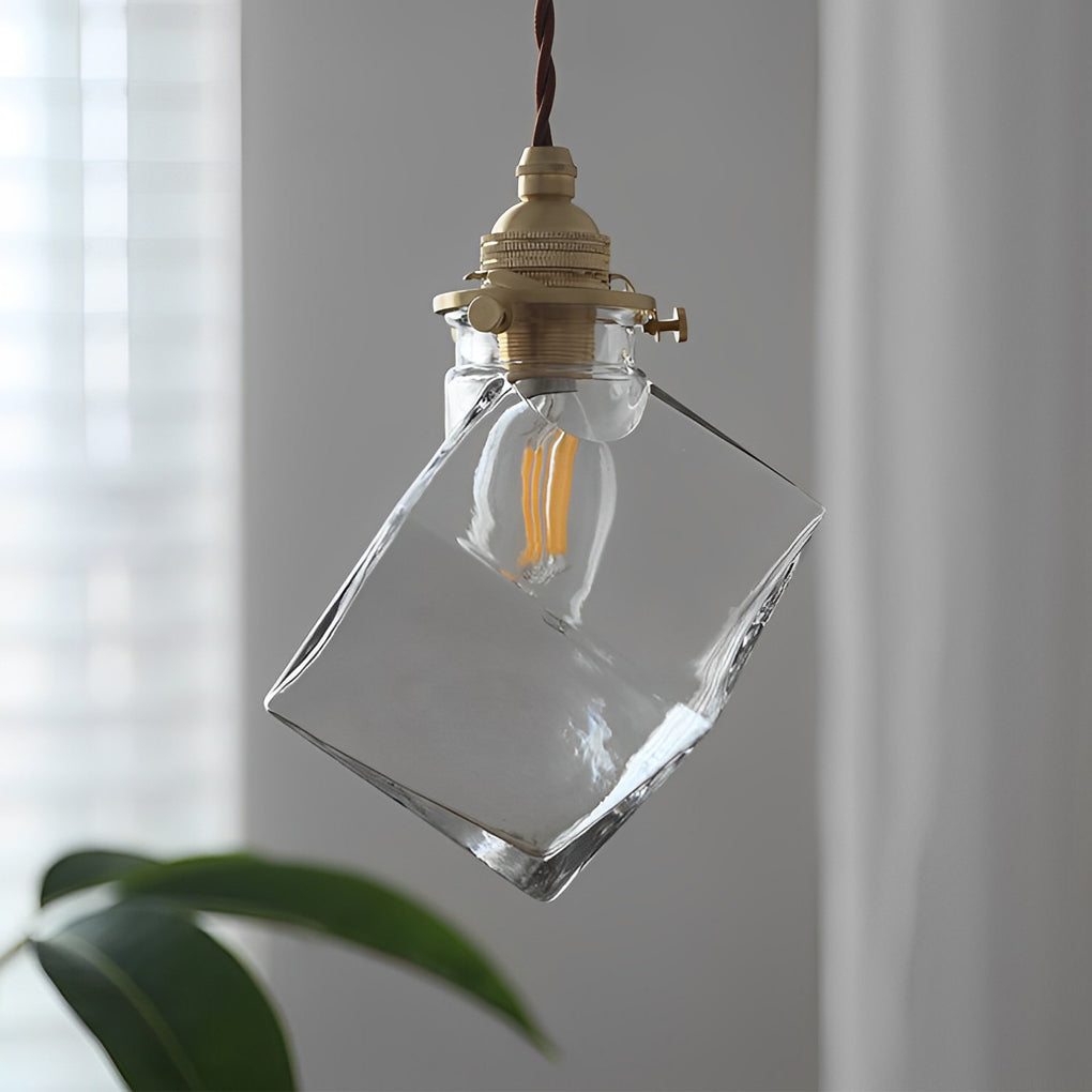 Square Transparent Glass Modern Pendant Lighting for Kitchen Island and Bedroom