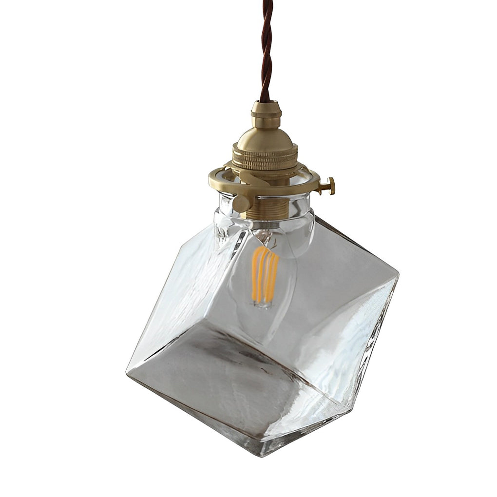 Square Transparent Glass Modern Pendant Lighting for Kitchen Island and Bedroom