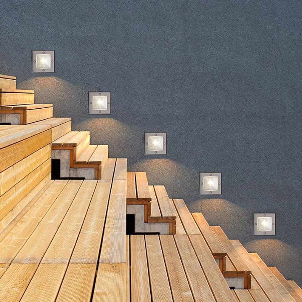 Square Waterproof IP67 LED Recessed Step Lights 4W Outdoor In Wall Stair Deck Path Lighting 90 to 260V