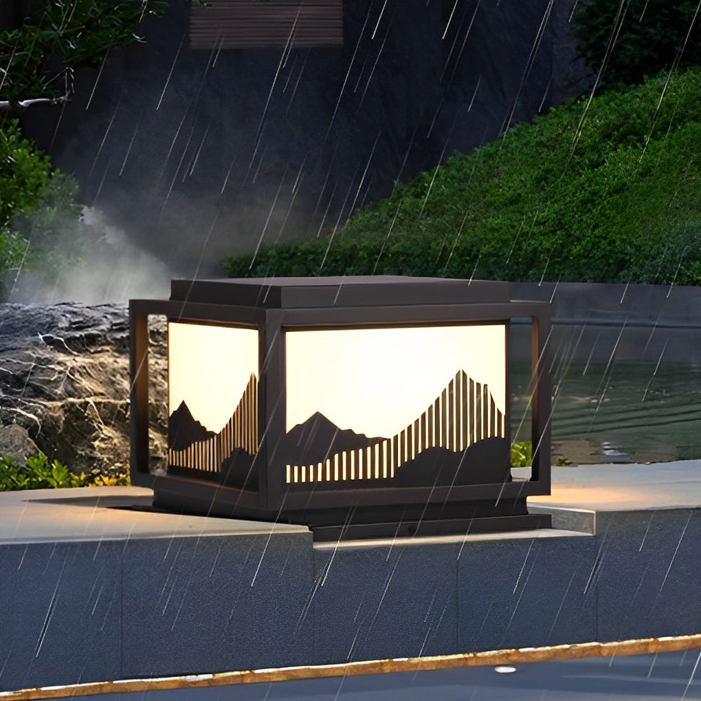 Square Waterproof Mountain Scenery Outdoor Post Cap Light for Garden Fence and Deck