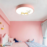 Cute Dog Pattern LED Flush Mount Ceiling Light Circular Metal Drum Fixture for Kids Bedroom