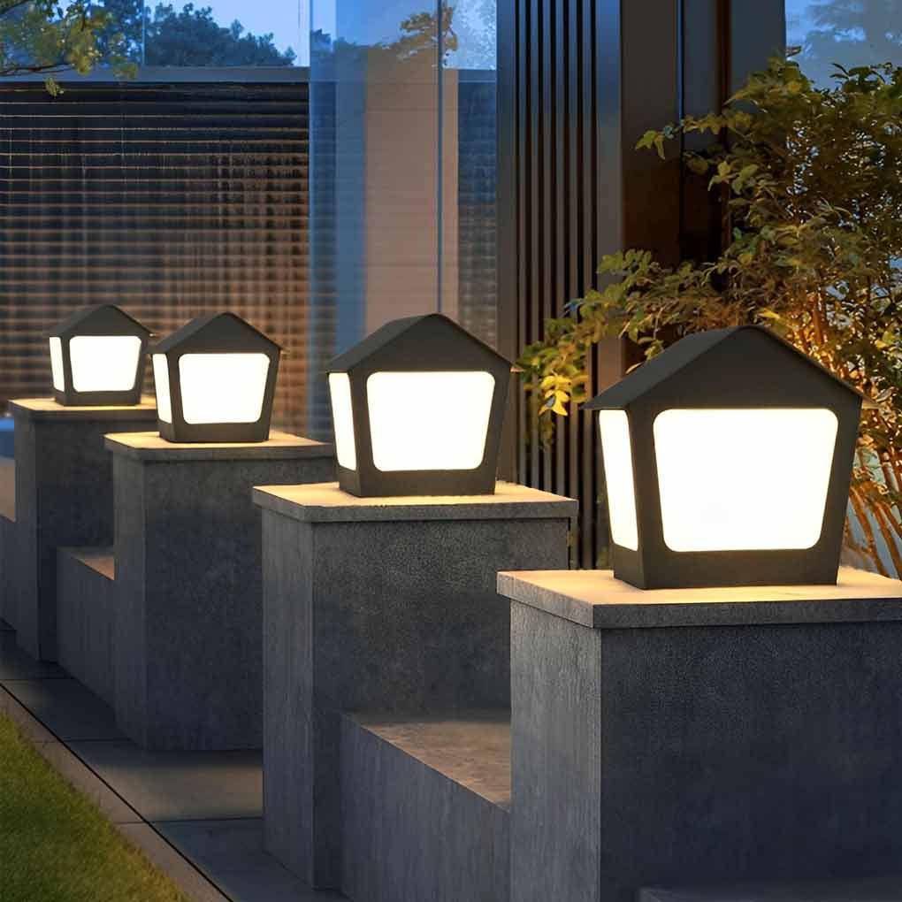 Stainless Steel Outdoor Solar Pillar Light Waterproof Black Cottage Style LED Fence Post Lamp