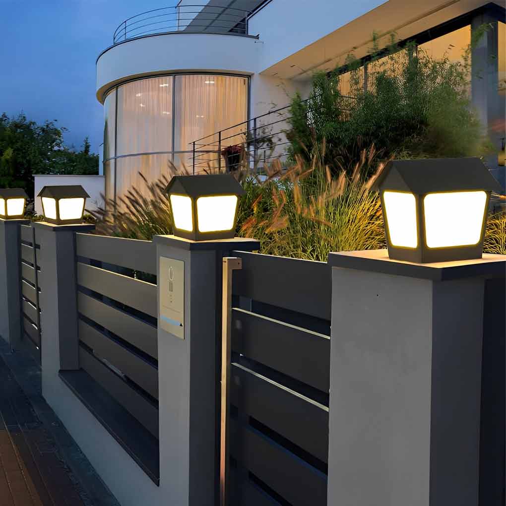 Stainless Steel Outdoor Solar Pillar Light Waterproof Black Cottage Style LED Fence Post Lamp
