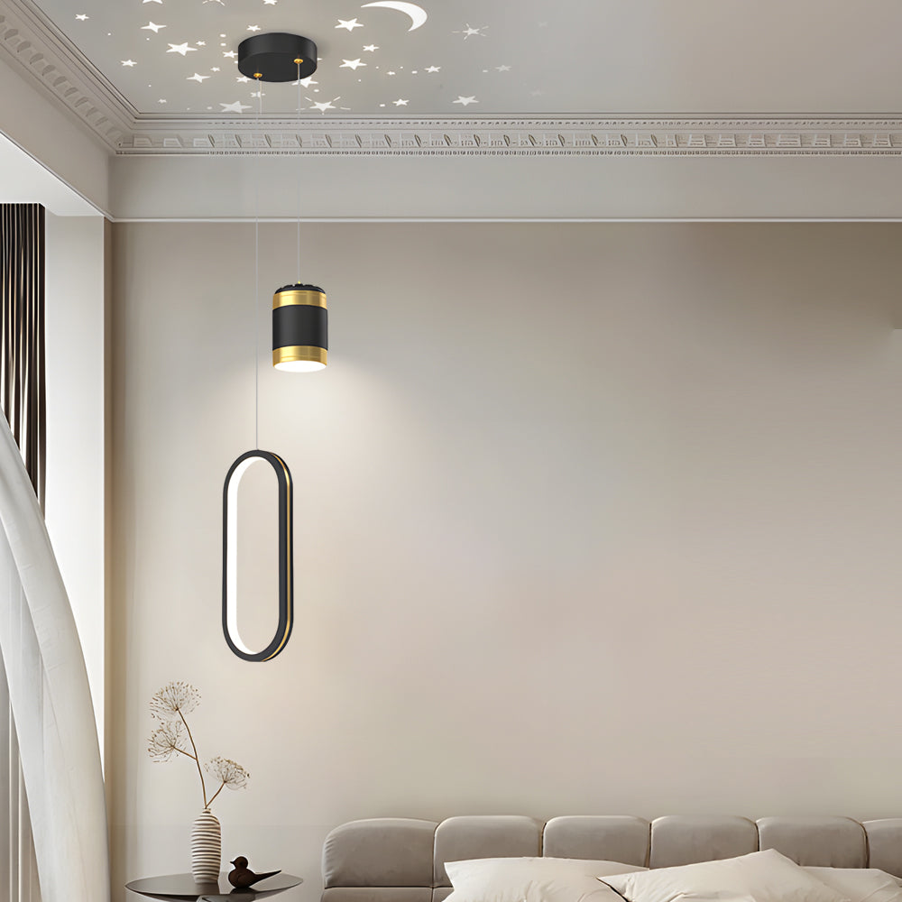Starry Sky Projection Ring LED Pendant Light Modern 3 Step Dimming Chandelier