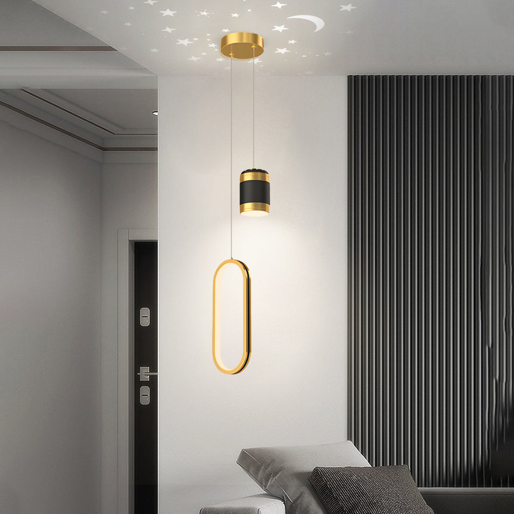 Starry Sky Projection Ring LED Pendant Light Modern 3 Step Dimming Chandelier