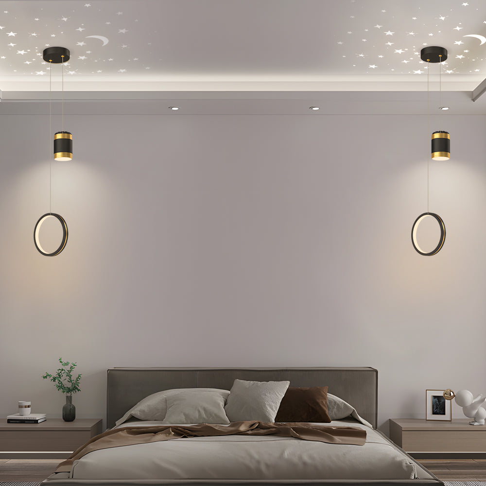Starry Sky Projection Ring LED Pendant Light Modern 3 Step Dimming Chandelier