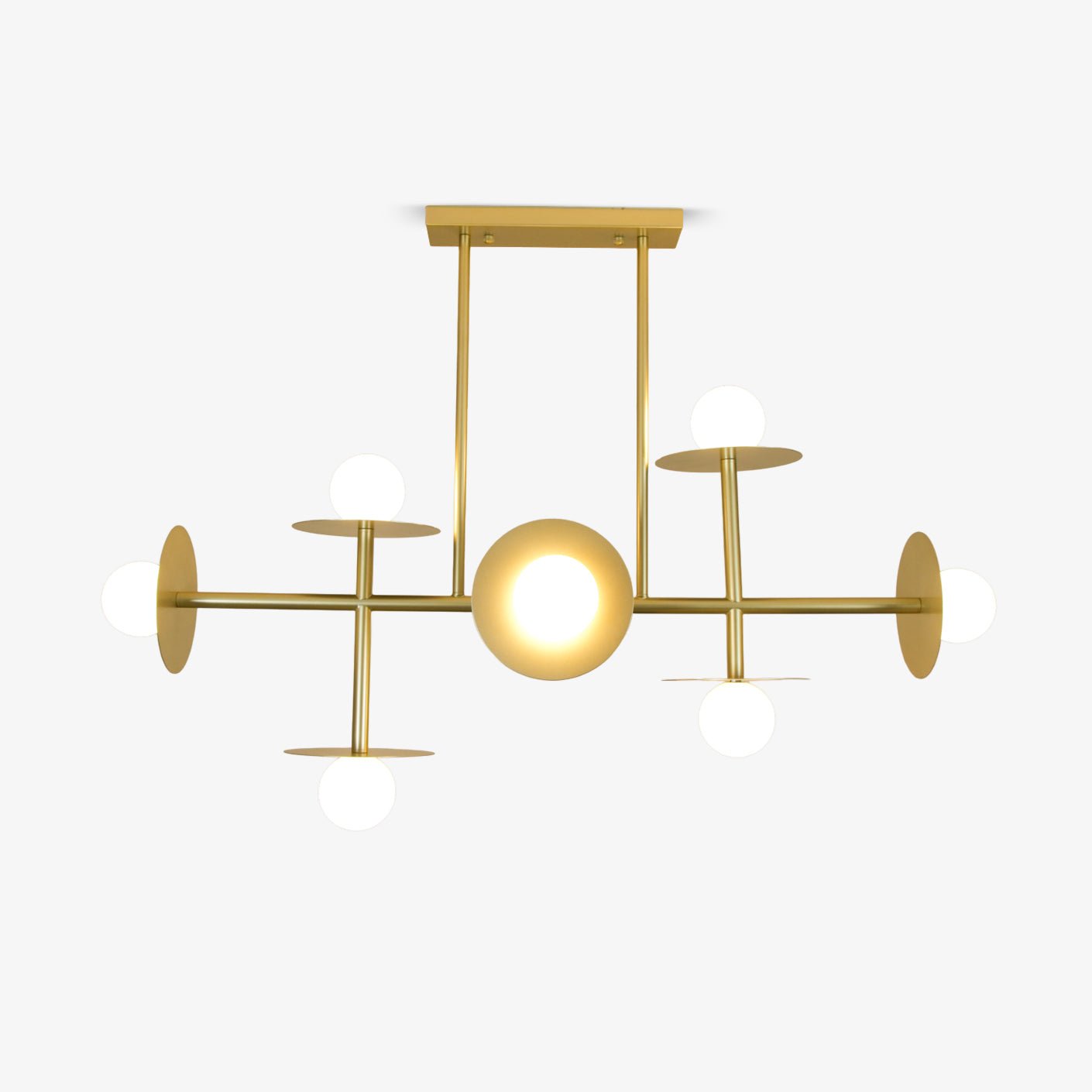 Strada Modern Starburst Chandelier with White Glass Globes and Metal Frame