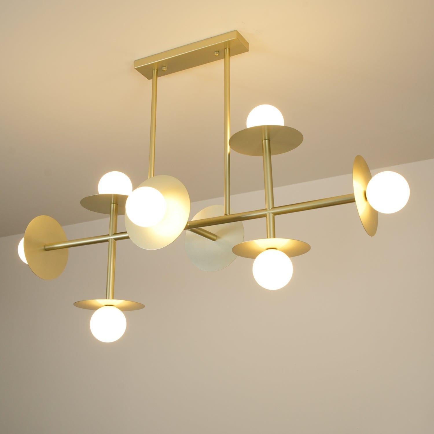 Strada Modern Starburst Chandelier with White Glass Globes and Metal Frame