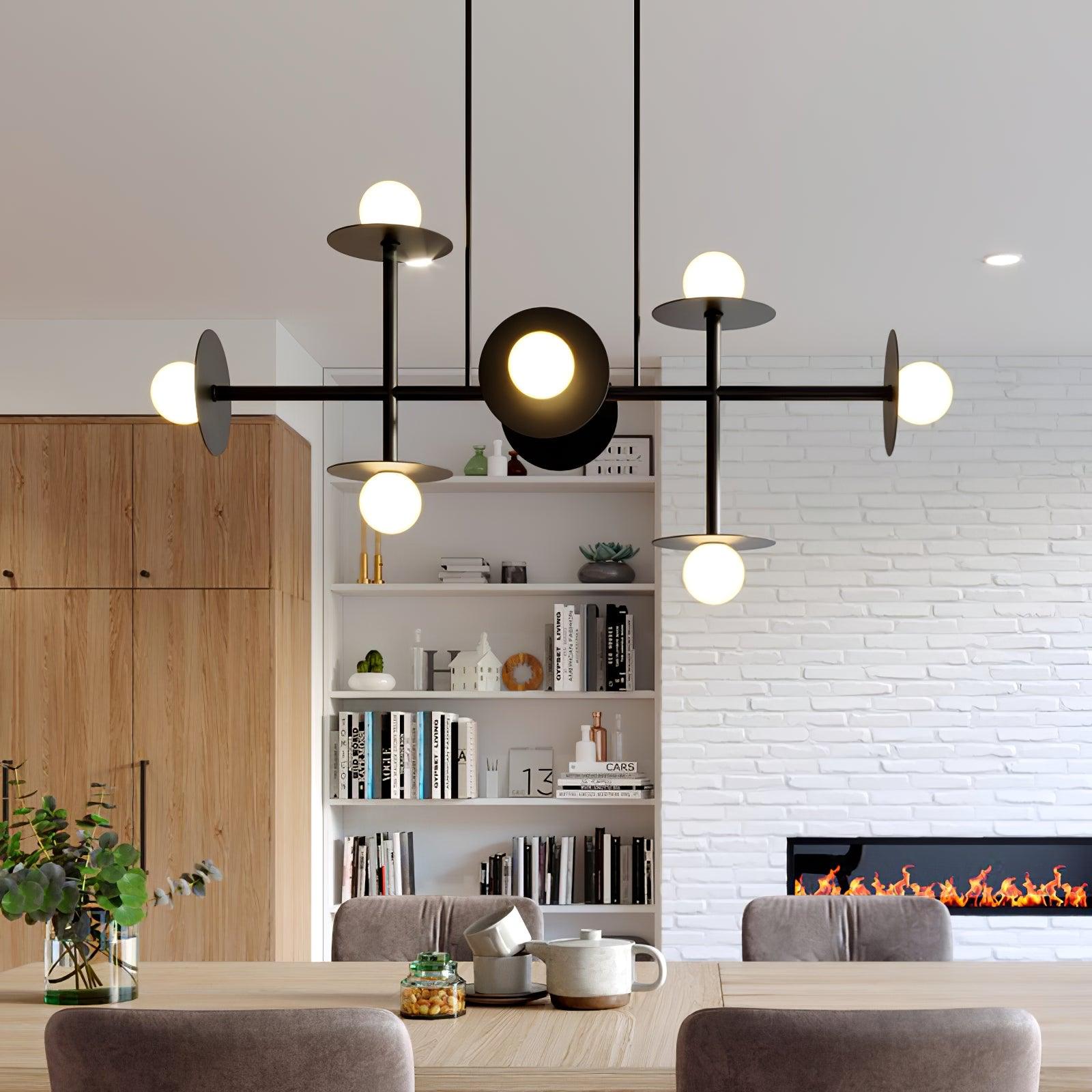 Strada Modern Starburst Chandelier with White Glass Globes and Metal Frame