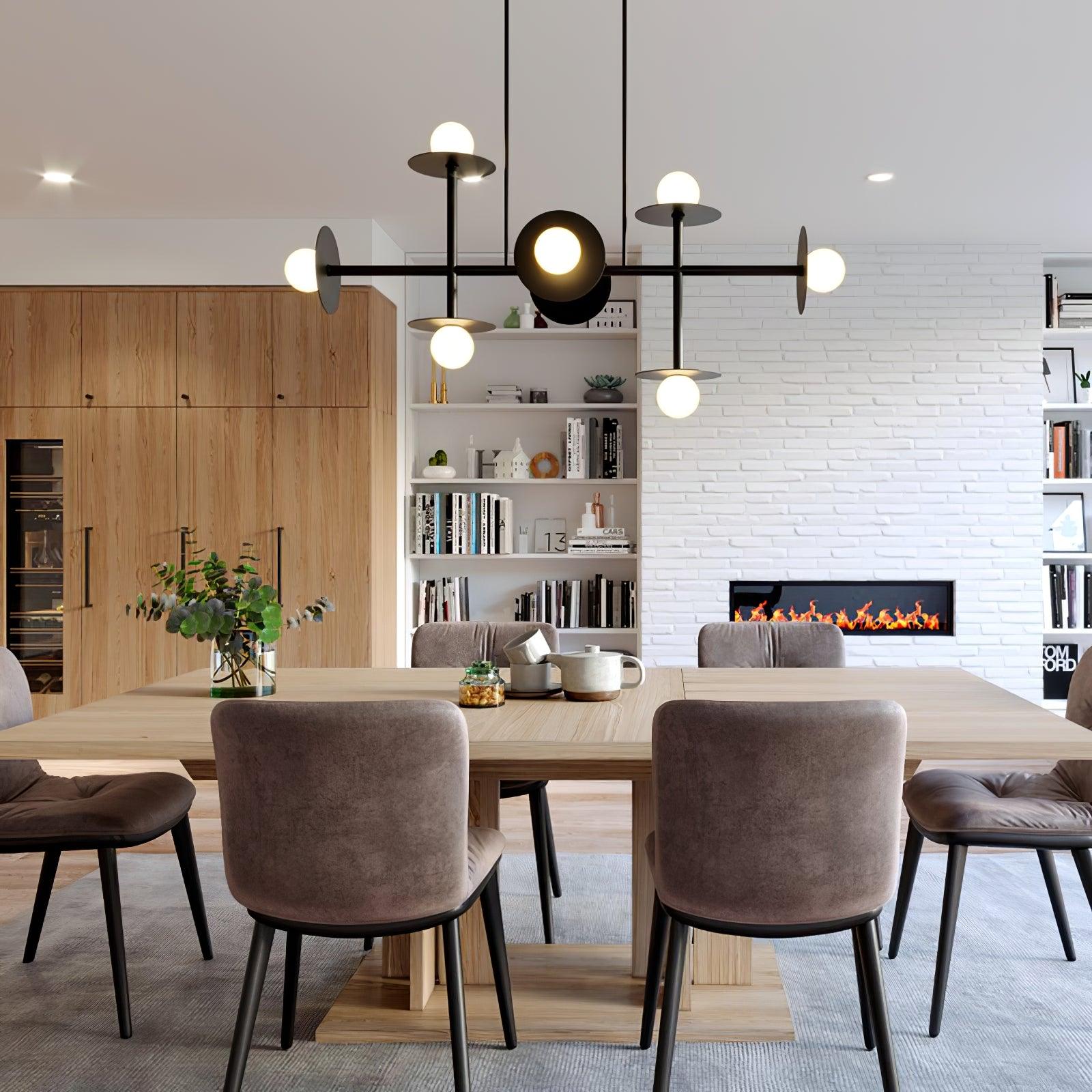 Strada Modern Starburst Chandelier with White Glass Globes and Metal Frame