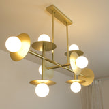 Strada Modern Starburst Chandelier with White Glass Globes and Metal Frame