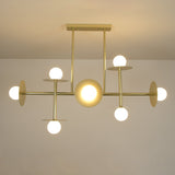 Strada Modern Starburst Chandelier with White Glass Globes and Metal Frame