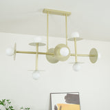 Strada Modern Starburst Chandelier with White Glass Globes and Metal Frame