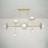 Strada Modern Starburst Chandelier with White Glass Globes and Metal Frame