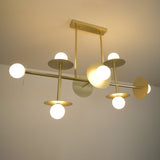 Strada Modern Starburst Chandelier with White Glass Globes and Metal Frame