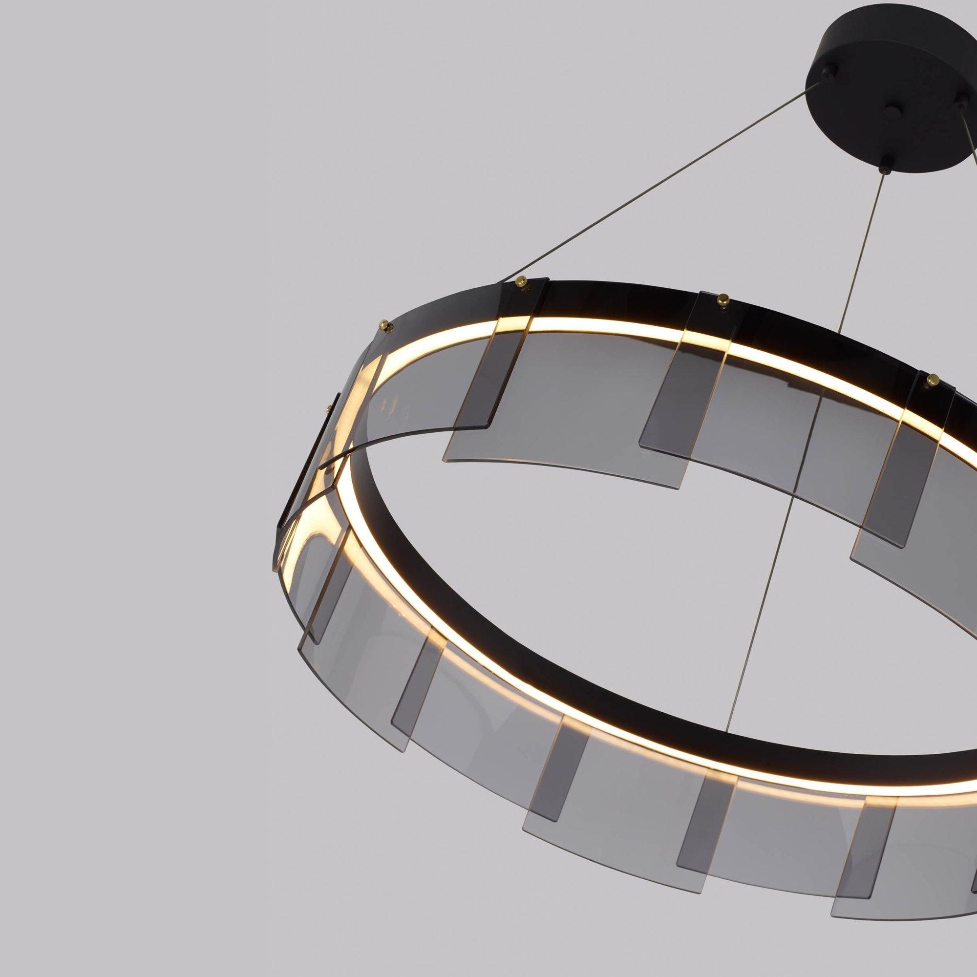 Stratos Modern LED Glass Ceiling Chandelier with Curved Panes for Luxury Dining Spaces