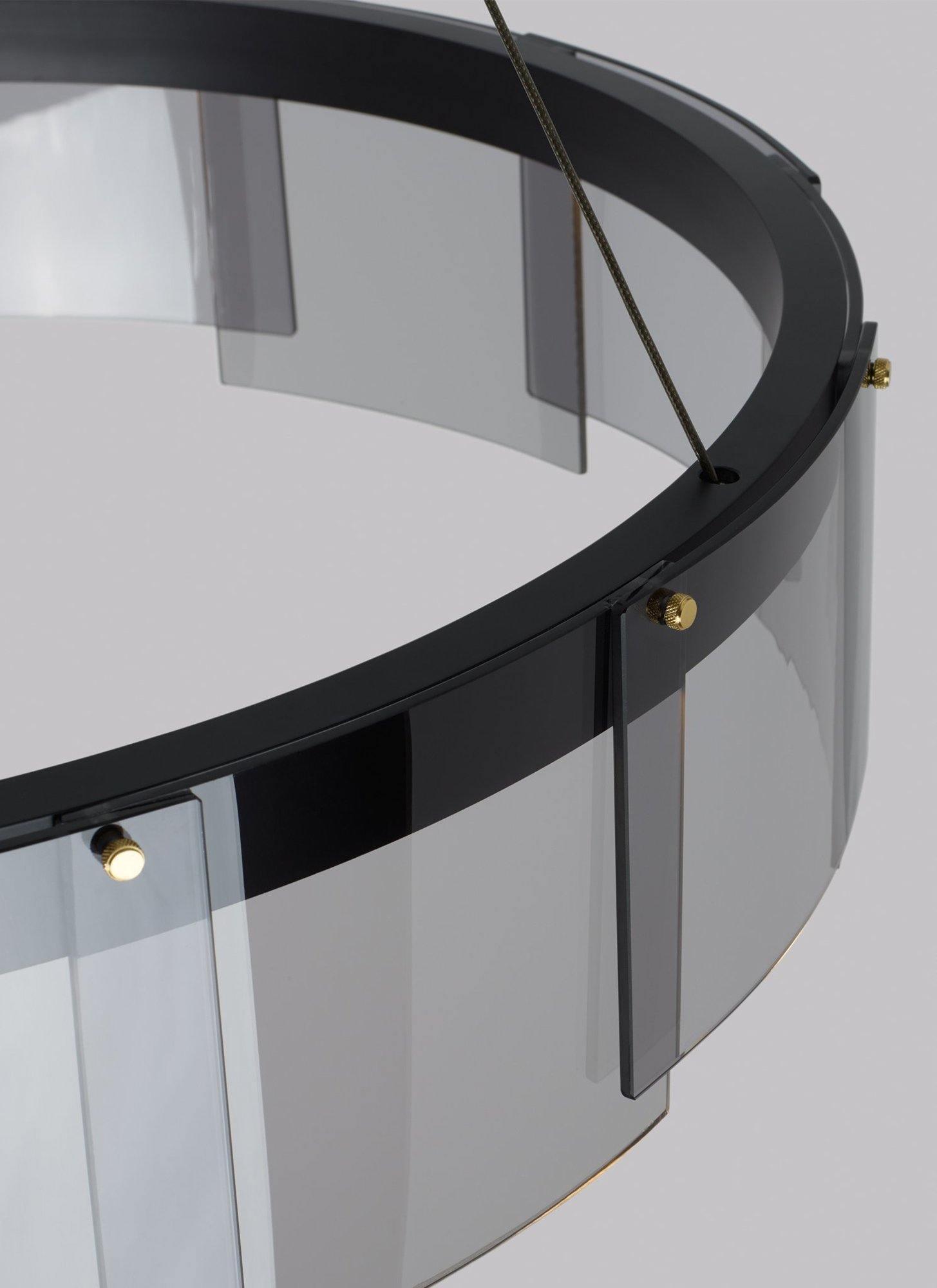 Stratos Modern LED Glass Ceiling Chandelier with Curved Panes for Luxury Dining Spaces