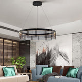 Stratos Modern LED Glass Ceiling Chandelier with Curved Panes for Luxury Dining Spaces