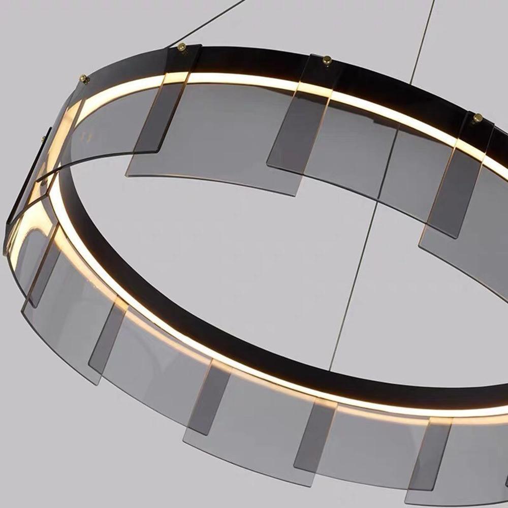 Stratos Modern LED Glass Ceiling Chandelier with Curved Panes for Luxury Dining Spaces