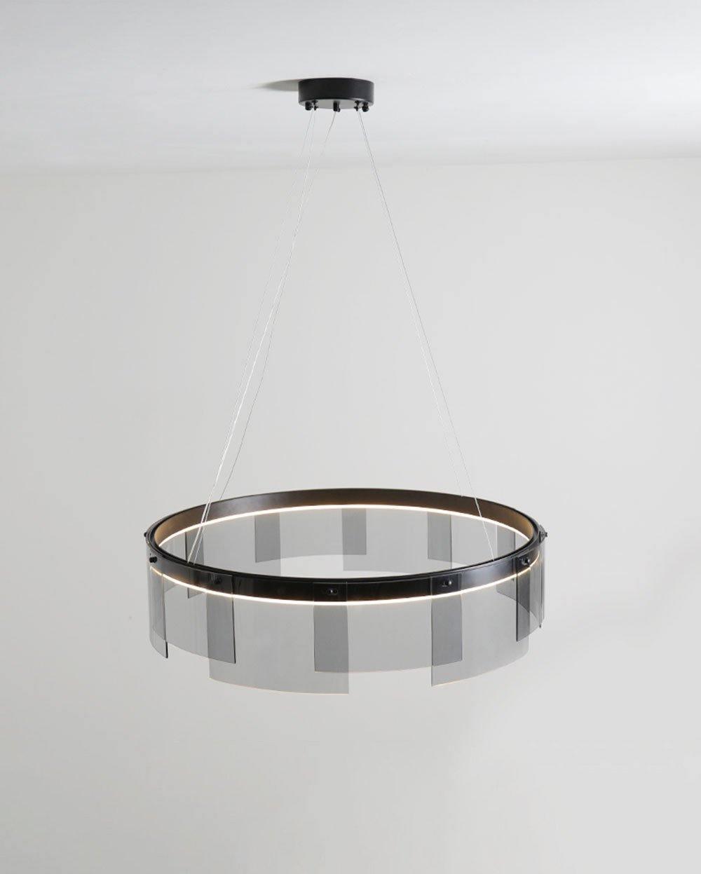 Stratos Modern LED Glass Ceiling Chandelier with Curved Panes for Luxury Dining Spaces