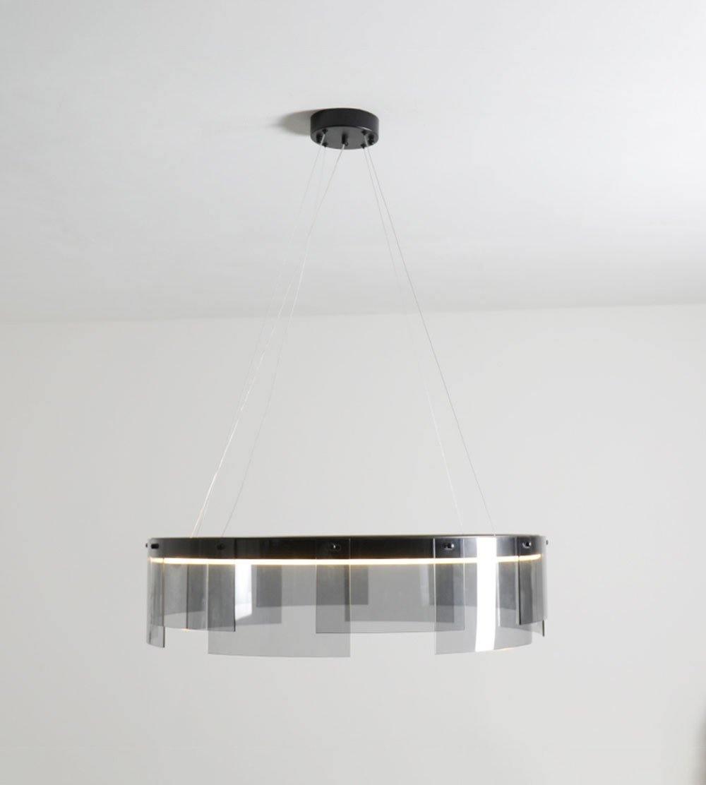 Stratos Modern LED Glass Ceiling Chandelier with Curved Panes for Luxury Dining Spaces
