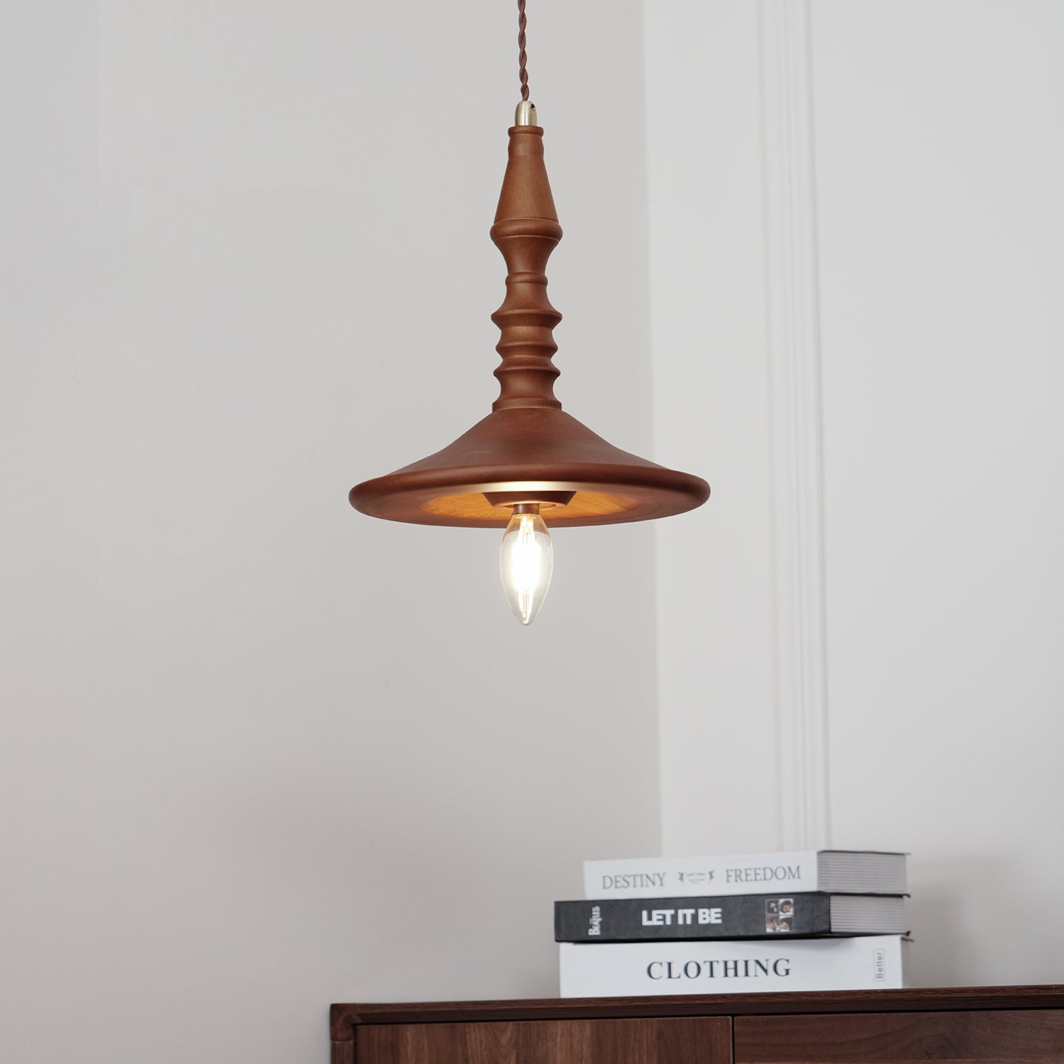 Sumally Natural Walnut Wood Pendant Light Modern Minimalist Drop Lamp Fixture